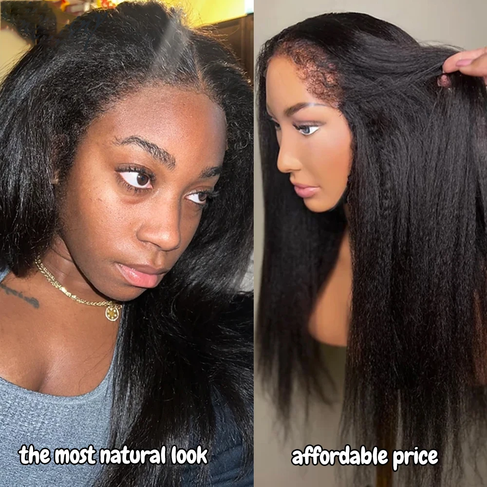 Free shipping Mongolian Kinky 13x4 Frontal Wigs Sialation Human Hair Yaki Straight Glueless Natural Hairline HD Lace Closure Wig