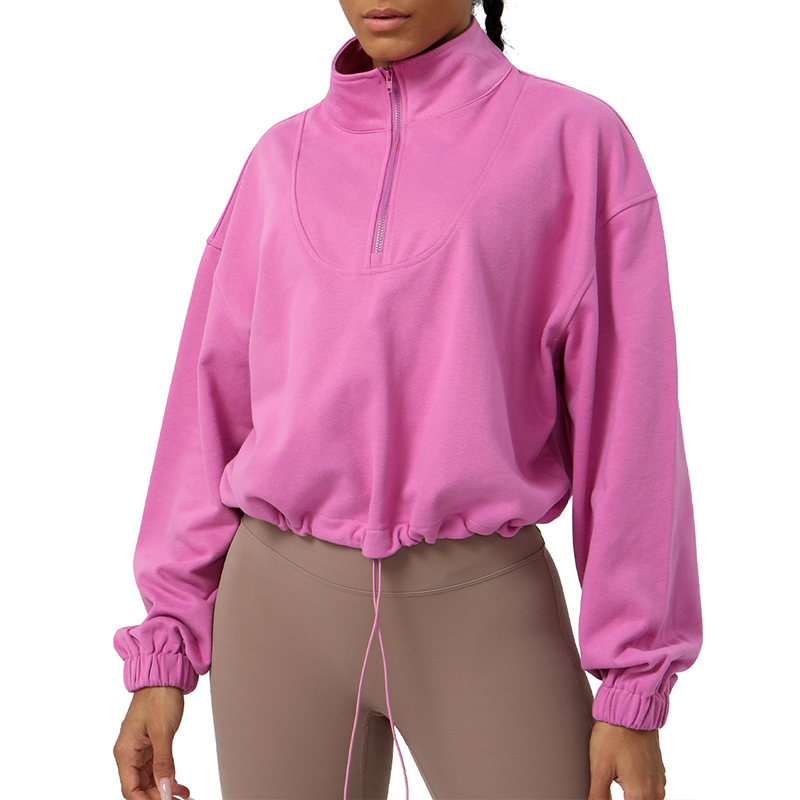 Women yoga sports hoodie women's autumn and winter loose half zip running smock drawstring fitness yoga wear long sleeves