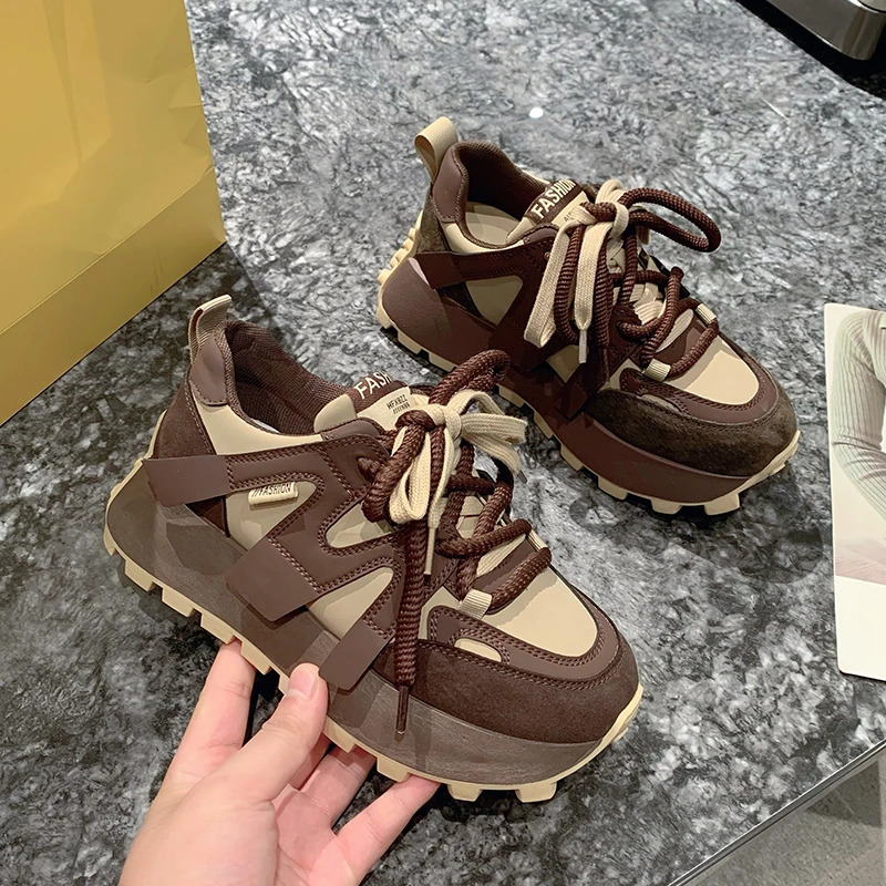 Vulcanize Shoes Casual Fashion Women's Shoes Chunky Sneakers for Women Lace-Up Dad Shoes Platform Sneakers 240117