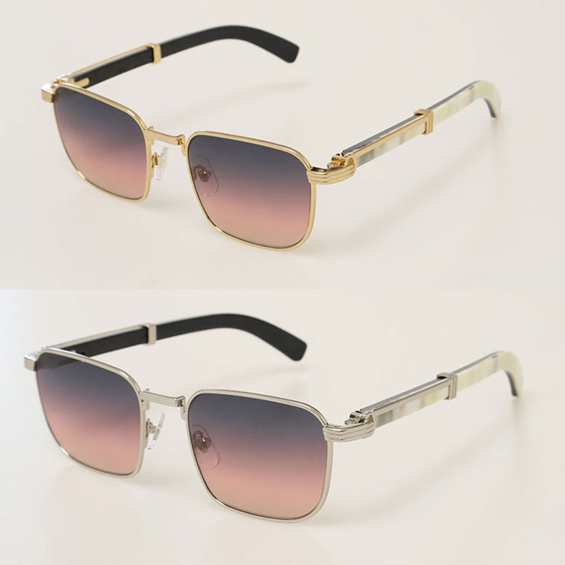 Selling 0363S Sunglasses Original Genuine Natural black and white vertical stripes Buffalo horn Male Female Glasses Square Unisex Gold-Black Buffalo Horn New