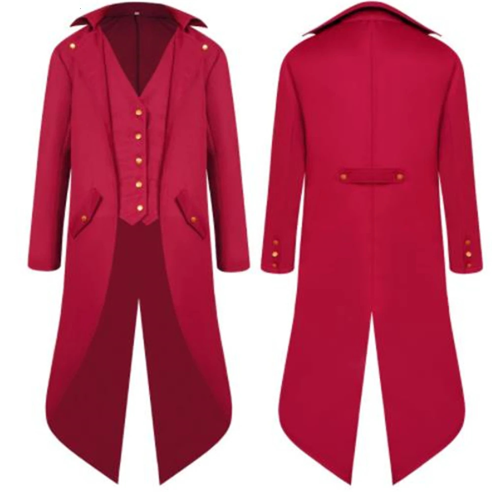 S-4xl Black Red Purple Green Mens Steampunk Gothic Jacket Victorian Tailcoat Vintage Halloween Costume Tuxedo Man Coat Uniform 240117