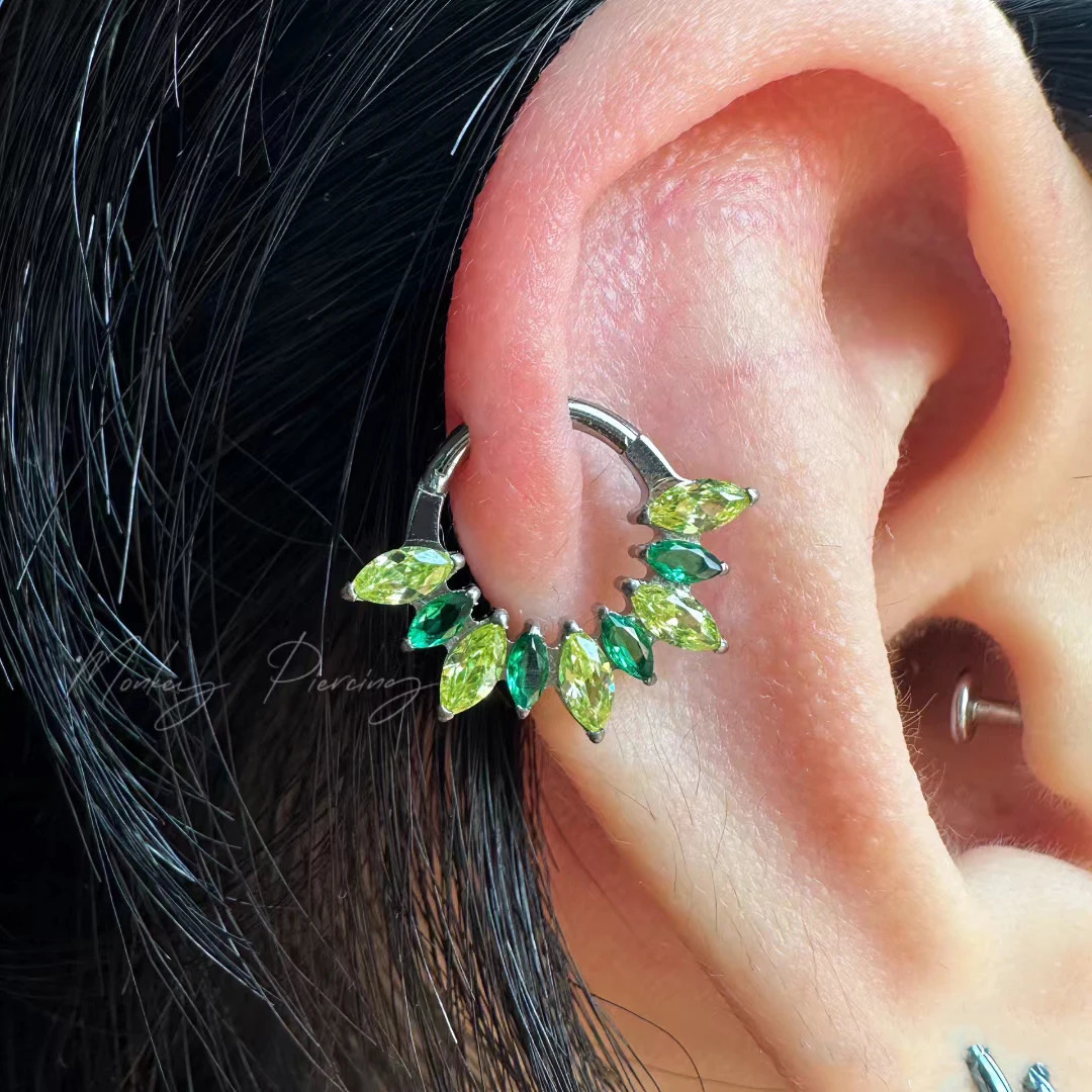 Astm 36 Hinged Segment Hoop Rings Pride Colorful Marquise CZ Nose Septum Earring Jewelry Piercing 240117