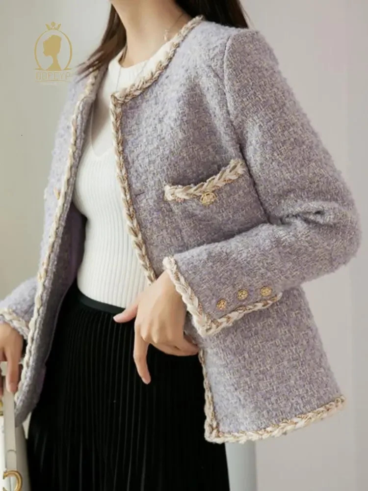 Autumn Winter Womens Coat Casual Style Coarse Tweed Jacket Korean Fashion Elegant Long Sleeve Coats In Promotion 240116