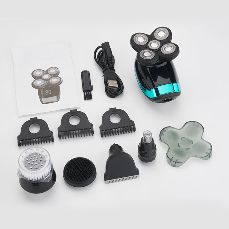 Electric Shavers 5 In 1 4D Mens Rechargeable Bald Head Shaver 5 Floating Heads Beard Nose Ear Hair Trimmer Razor Clipper Brush 230328