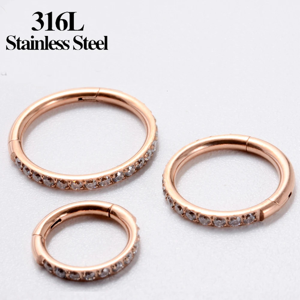 10pcs Stainless Steel hoop Earrings Nose Ring for women Piercing White zircon Body Jewelry Round Nose Ring wholesale 240117