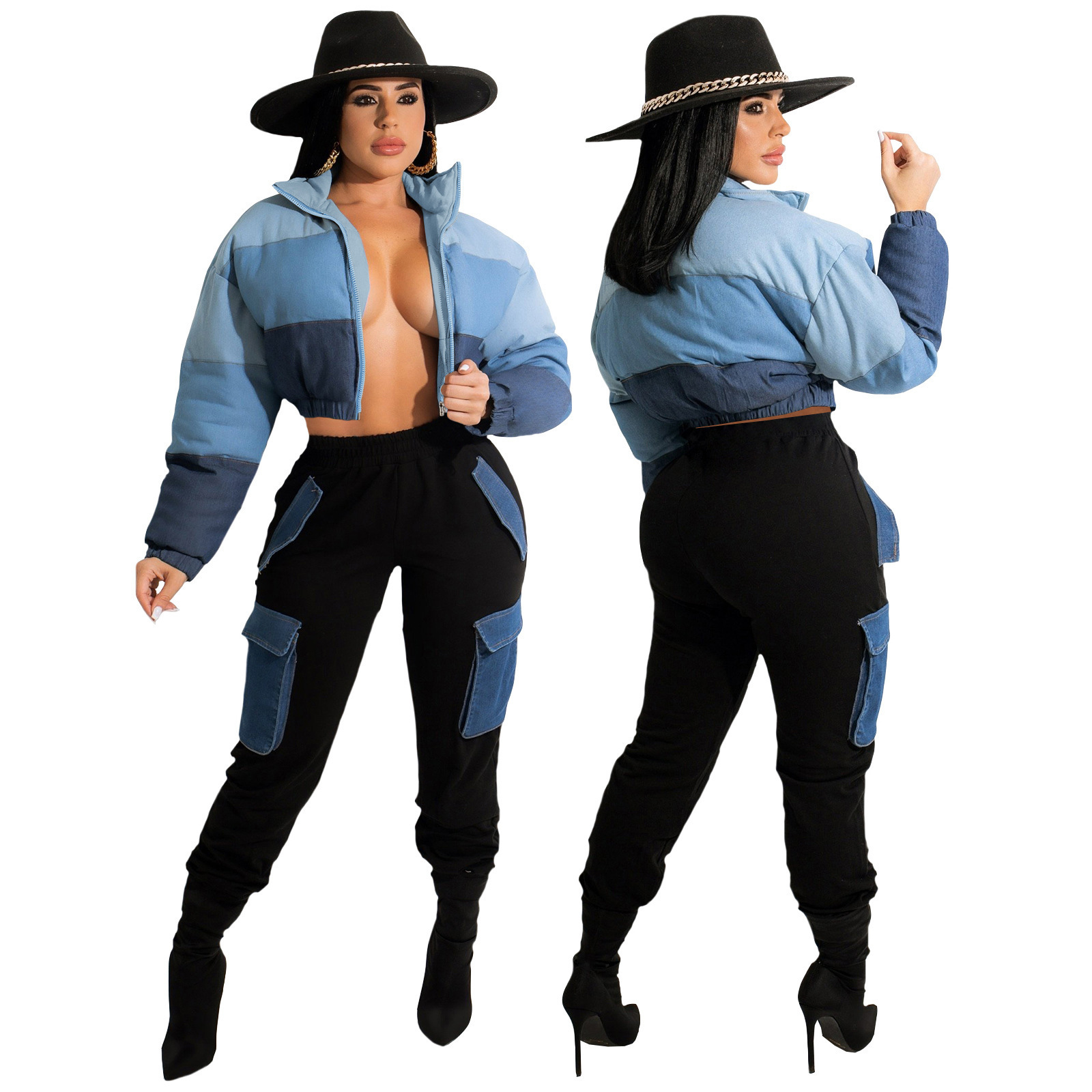 10065 women's winter new color matching cotton clothes 231122