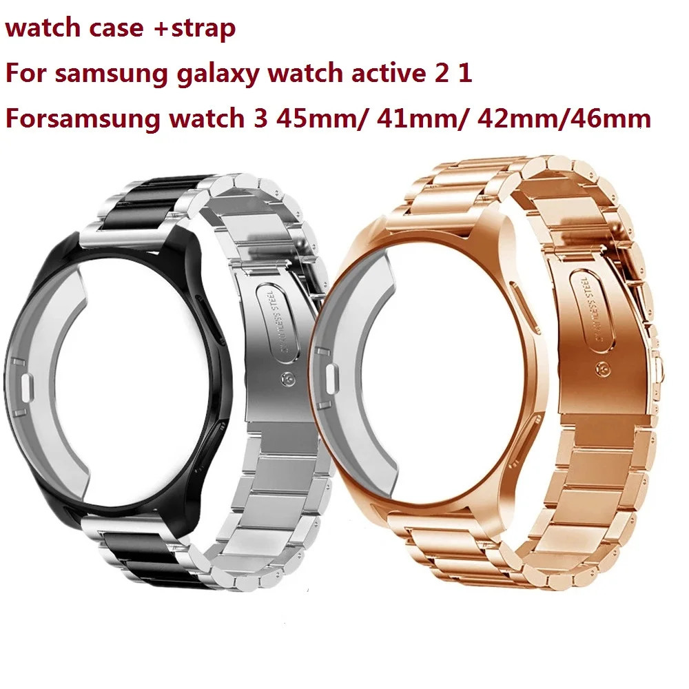 Metal StrapProtective Case for Galaxy Watch 42mm 46mm SMR800 SMR810 Rose Gold Strap Band 240116