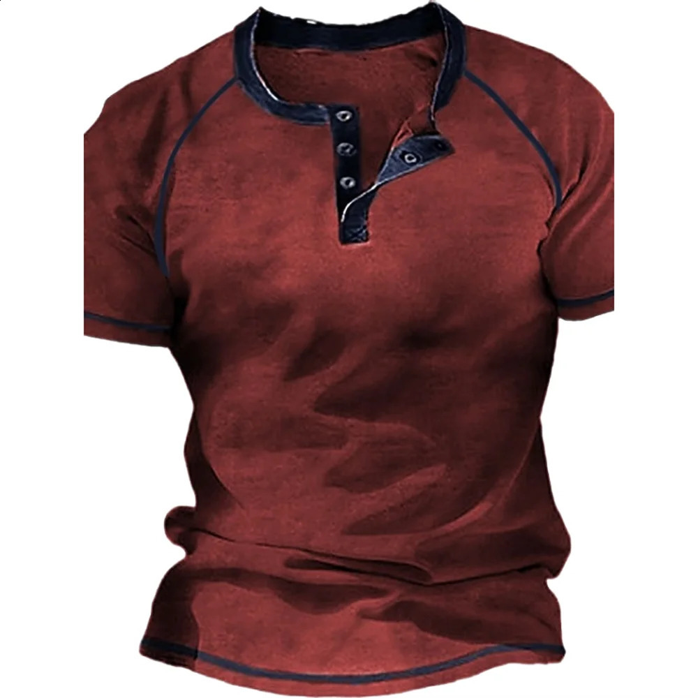 Henley Men's T-shirts Plain Short Sleeve Tee Oversized T Shirt 3d Print Casual Male Top Streetwear Clothe Spring Vintage Hip Hop 240117