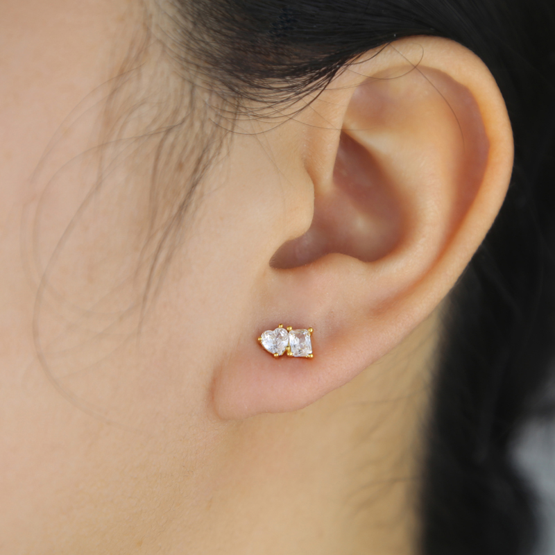Sterg Sier Zircon Stud Earrings: Heart/Waterdrop/Elliptic, Gift for Her