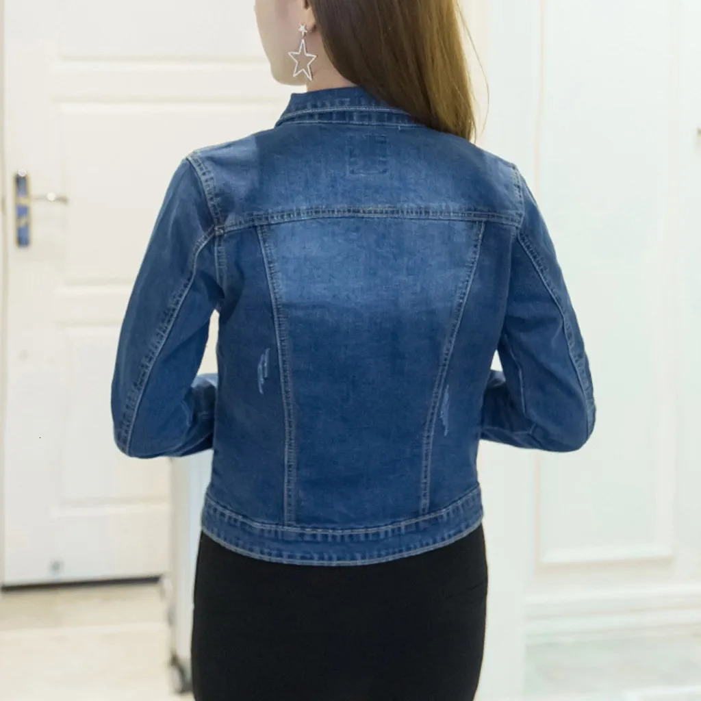 Short Denim jacket Autumn Winter Women White Wash Long Sleeve Vintage Casual Jean Jacket Bomber Coat Tattered 240116