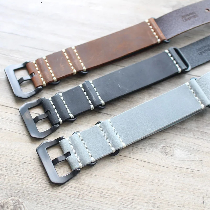 Retro Crazy Horse Leather Strap 20 22 24 26 G10 European Style Black Brown Gray Watchband For PAM 240116
