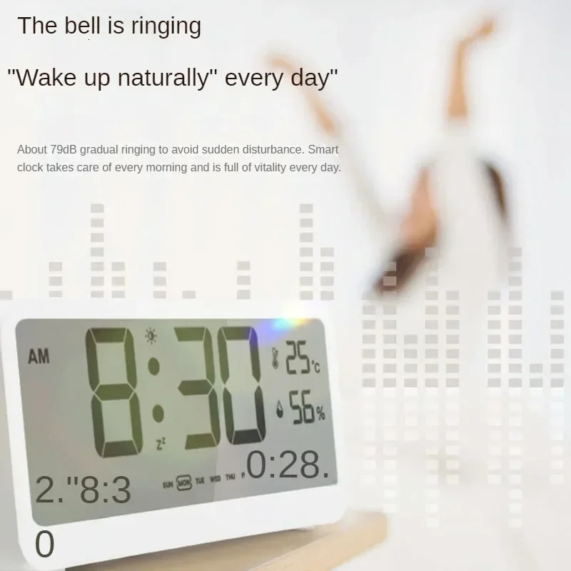Digital Alarm Clock Table Electronics Wall Temperature Humidity Calendar Week Bedroom Child Desk Watch Night Light Decorations 240116