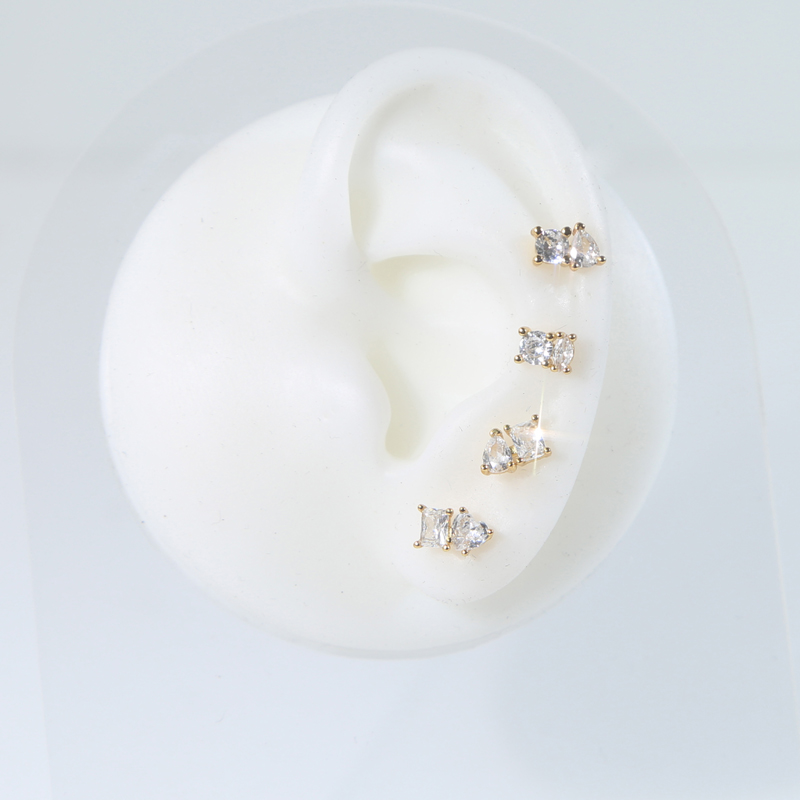 Sterg Sier Zircon Stud Earrings: Heart/Waterdrop/Elliptic, Gift for Her