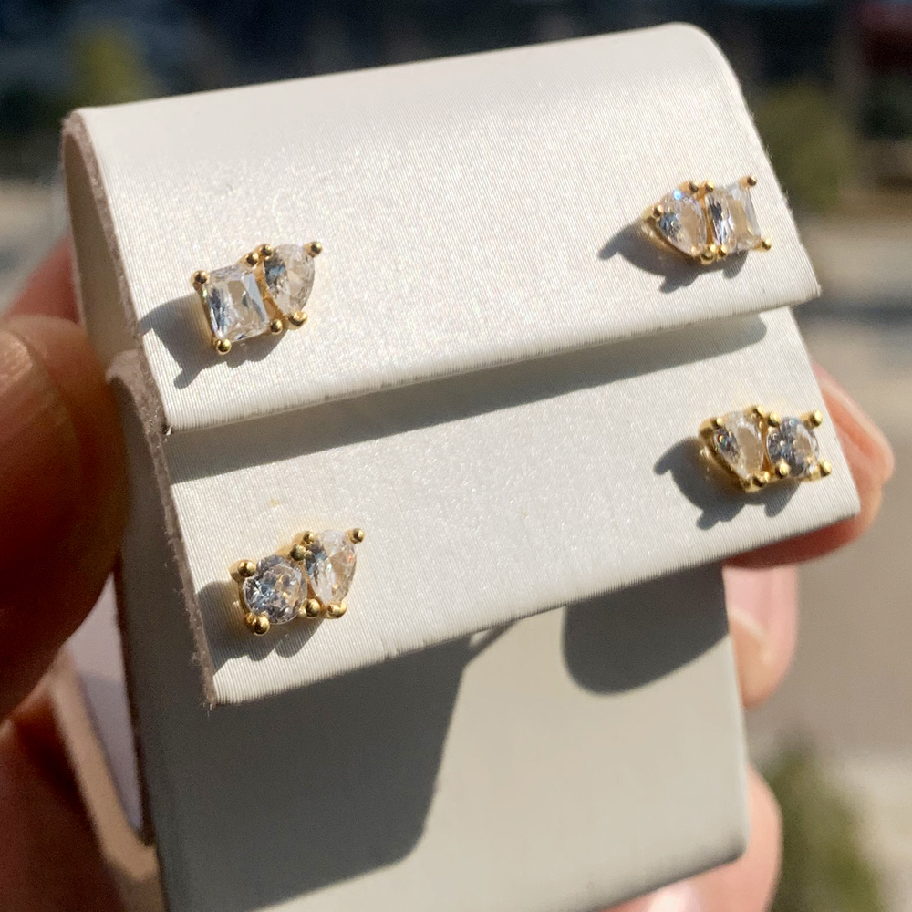 Sterg Sier Zircon Stud Earrings: Heart/Waterdrop/Elliptic, Gift for Her