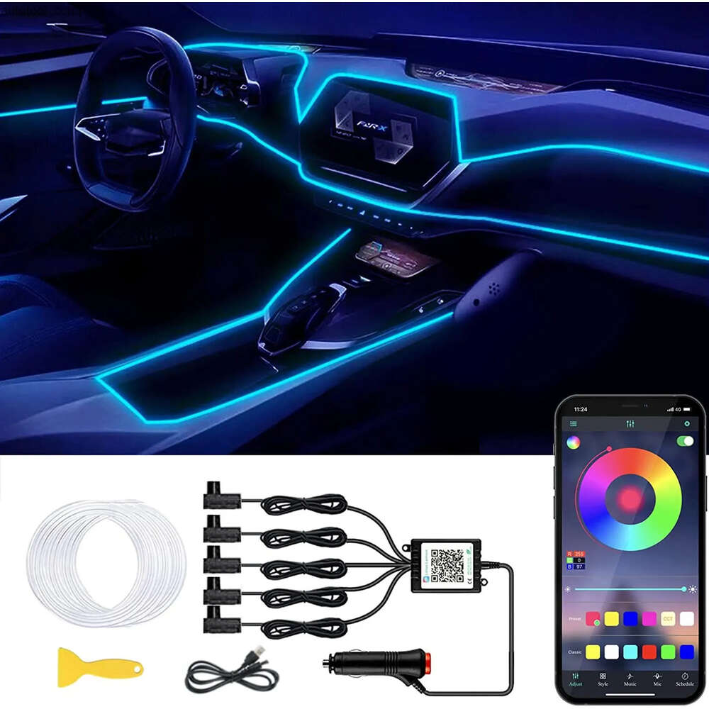 New Neon Car Interior Lights RGB Ambient Light Fiber Optic Kit With APP Wireless Control LED Auto Atmosphere Decorative Lamp