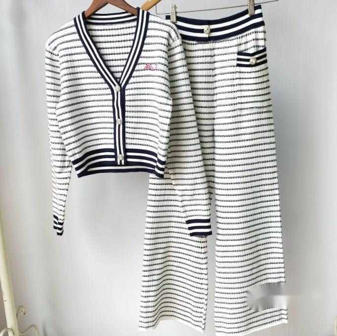 Autumn White Striped Embroidery Women's Two Pieces Sets Brand Same Style Two Piece Dress