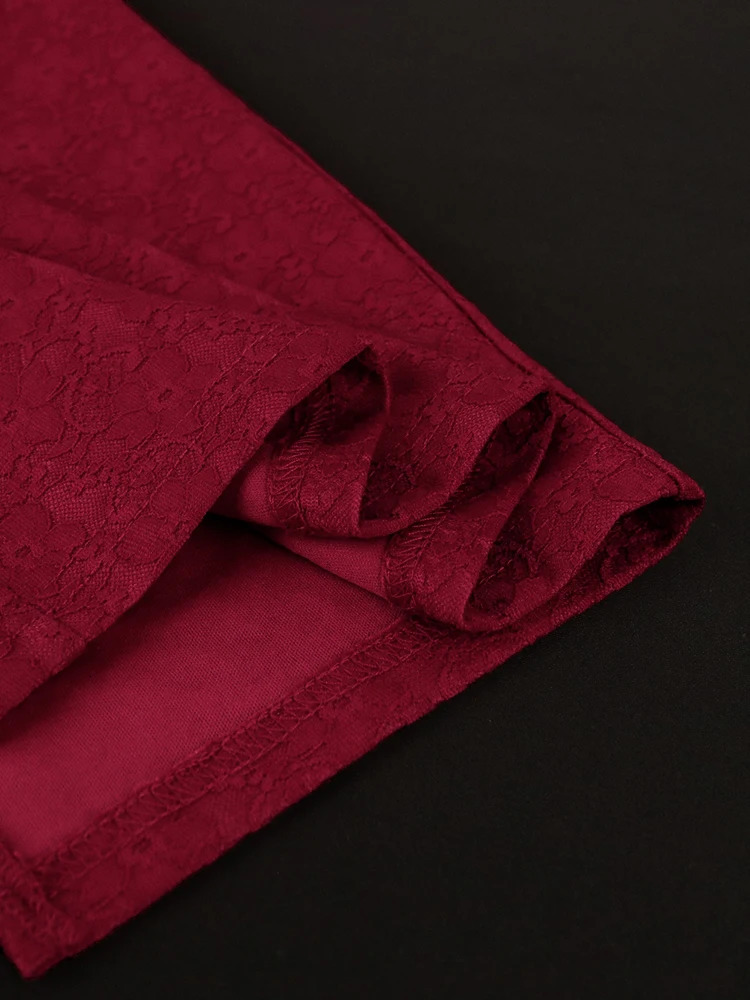 Plus Size 4XL Lace Dresse Burgundy Short Sleeve Off Shoulder Elegant Robes Peplum Midi Outfits Fall Evening Party 2023 240116