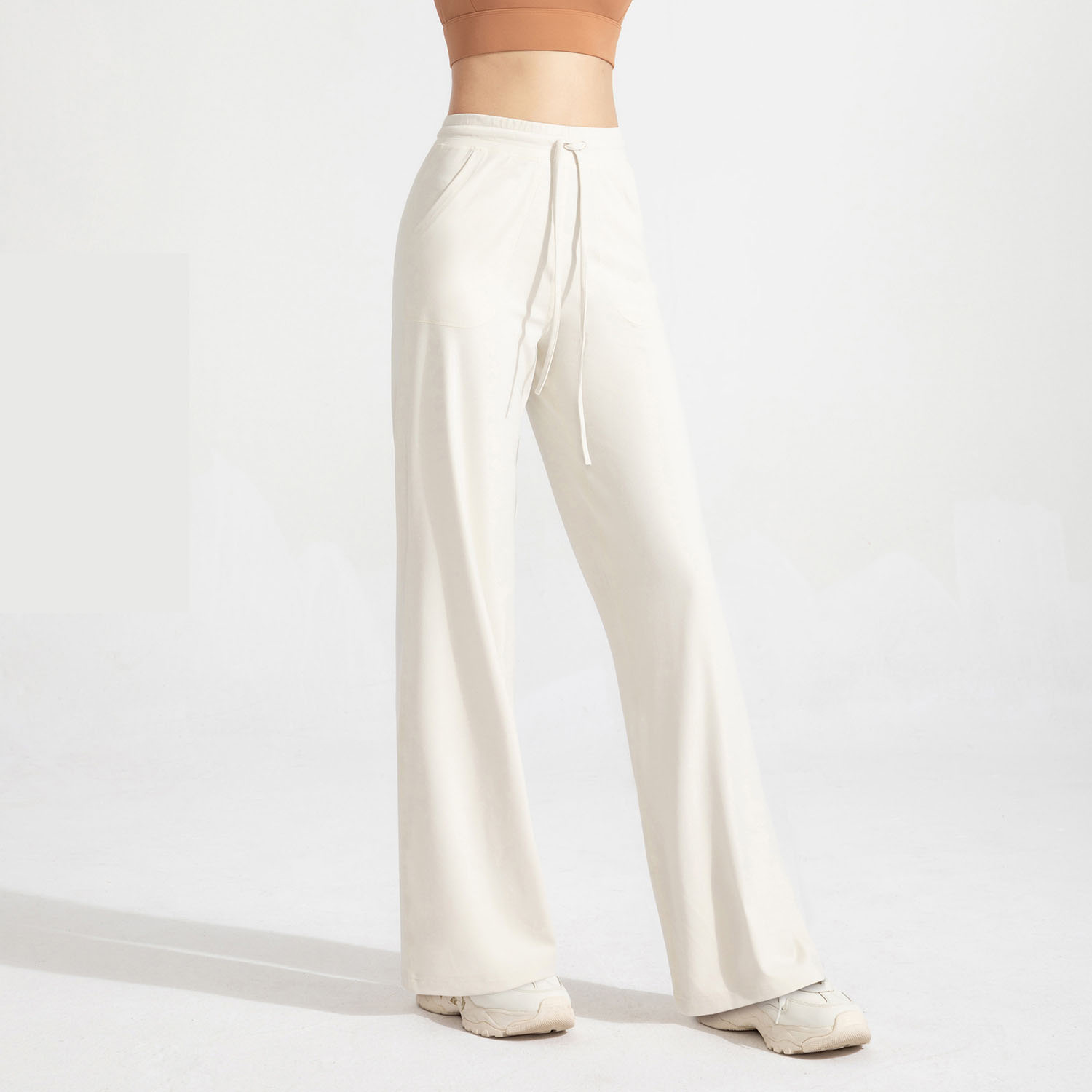 LL Antibacterial Pocket Straight Trousers Female High Waist Sports Fitness Pants Loose and Thin Yoga Wide -leg Pants