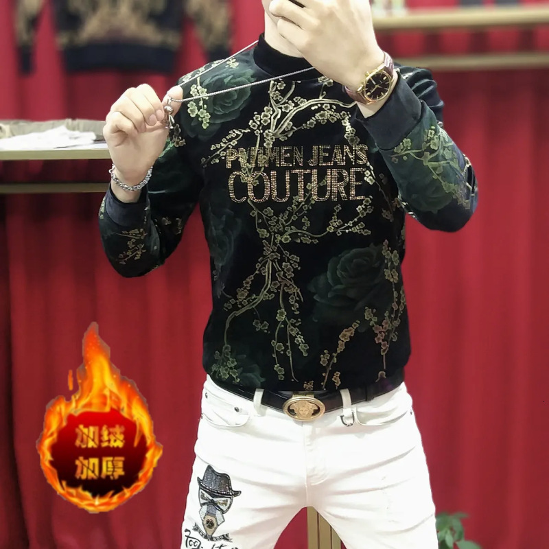 Printing Velvet T Shirt Royal T Shirt Outfit Men Casual Slim Fit Long Sleeve O Neck Tops Tees Streetwear Tshirt Homme 210527