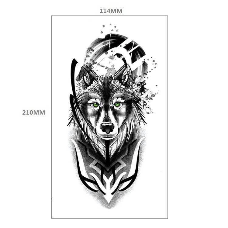 Wind tattoo sticker with colored mermaid, nine tailed fox, flying horse, geometric animal pattern, waterproof