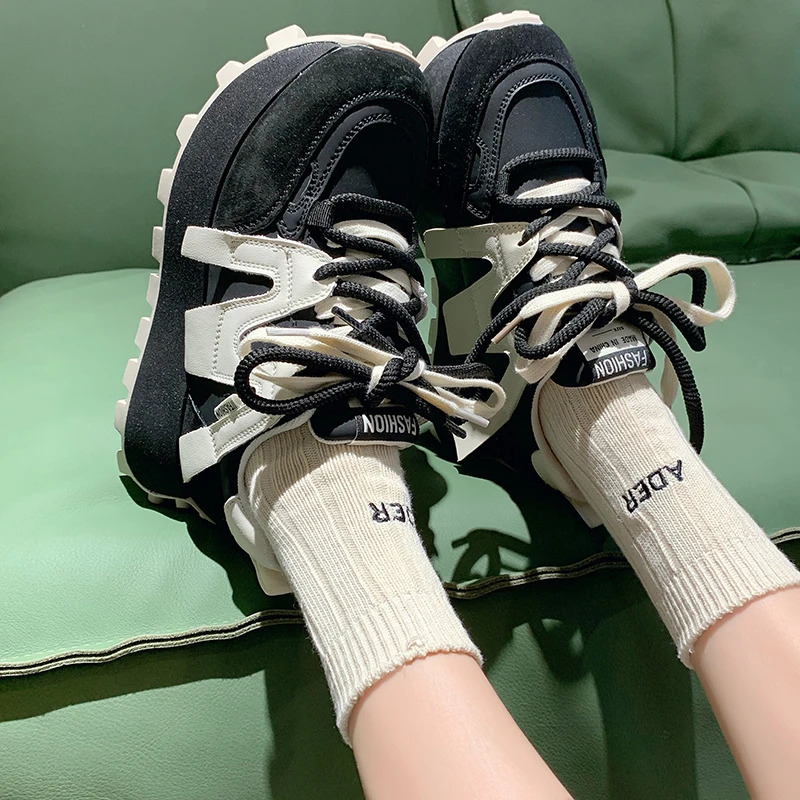 Vulcanize Shoes Casual Fashion Women's Shoes Chunky Sneakers for Women Lace-Up Dad Shoes Platform Sneakers 240117