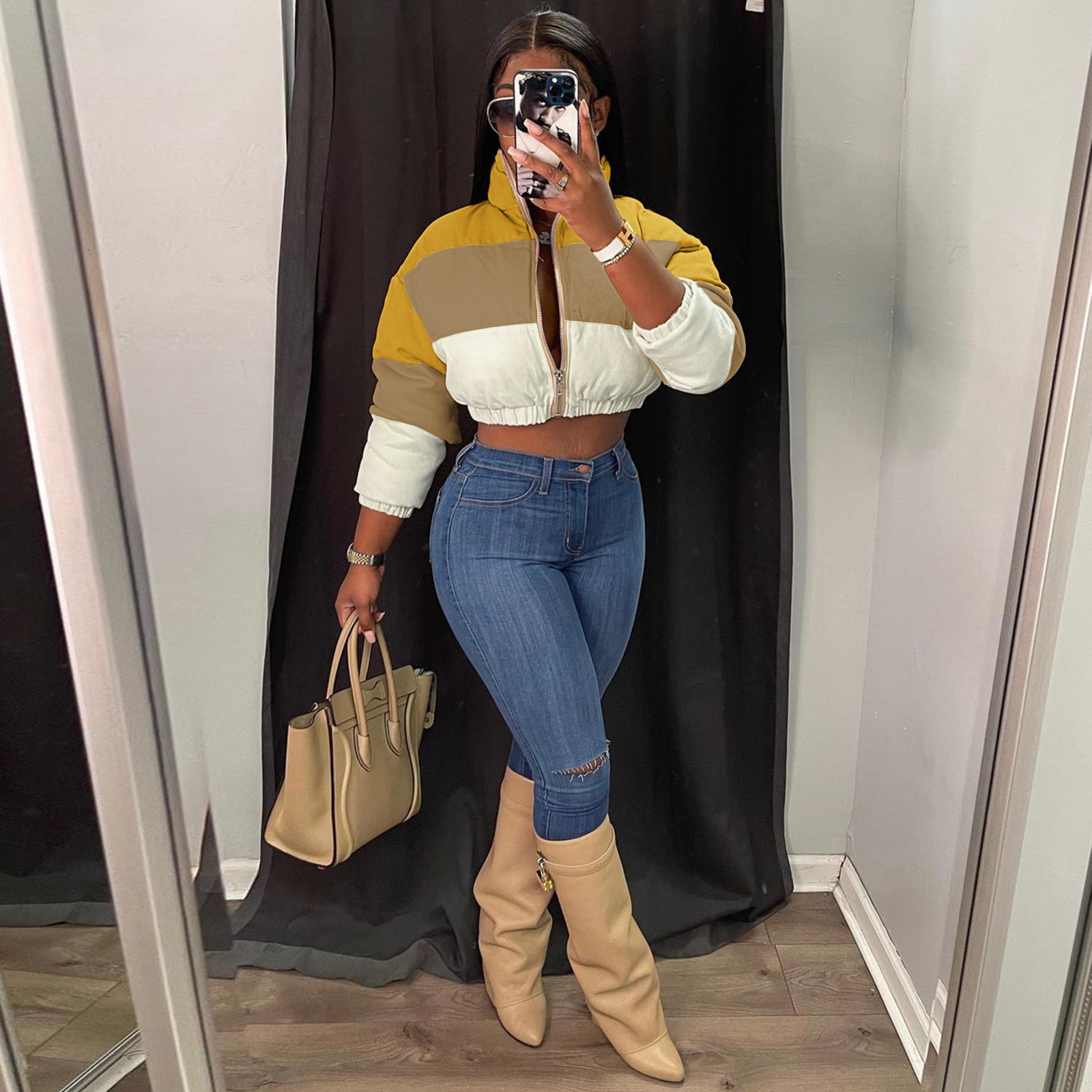 10065 women's winter new color matching cotton clothes 231122