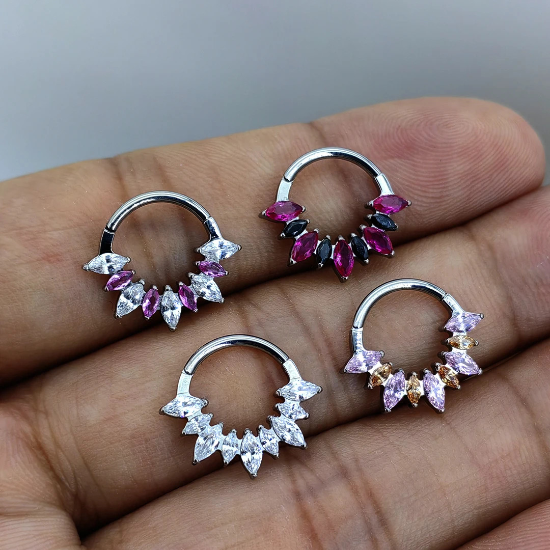 Astm 36 Hinged Segment Hoop Rings Pride Colorful Marquise CZ Nose Septum Earring Jewelry Piercing 240117