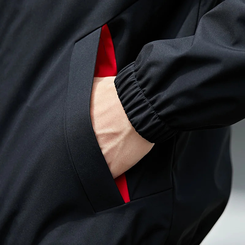 Mens Hoodie Jacket Rain Windproof Windbreaker Outerwear Solid Color Black and Red M5XL 240116
