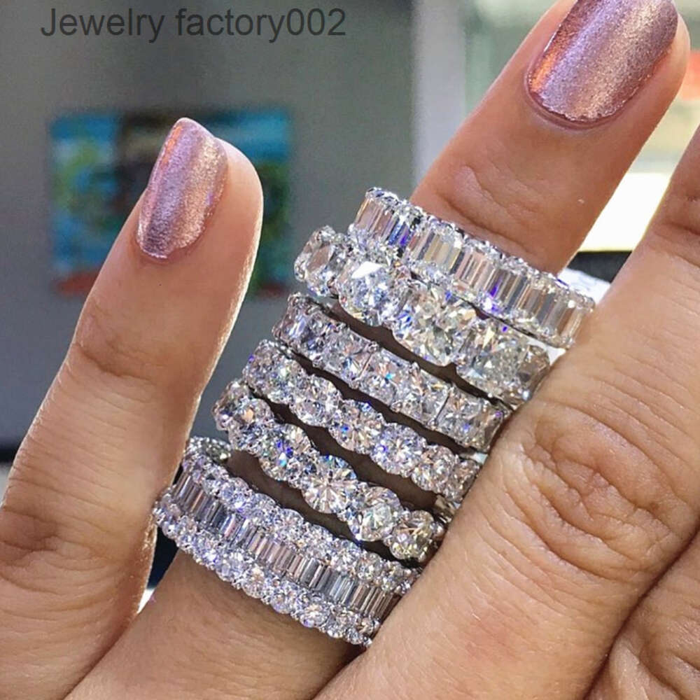 Huitan Multi Shapes Cut Engagement Finger Ring Set Moissanite Silver Jewelry Hot Sale Fashion Zirconia Eternity Rings