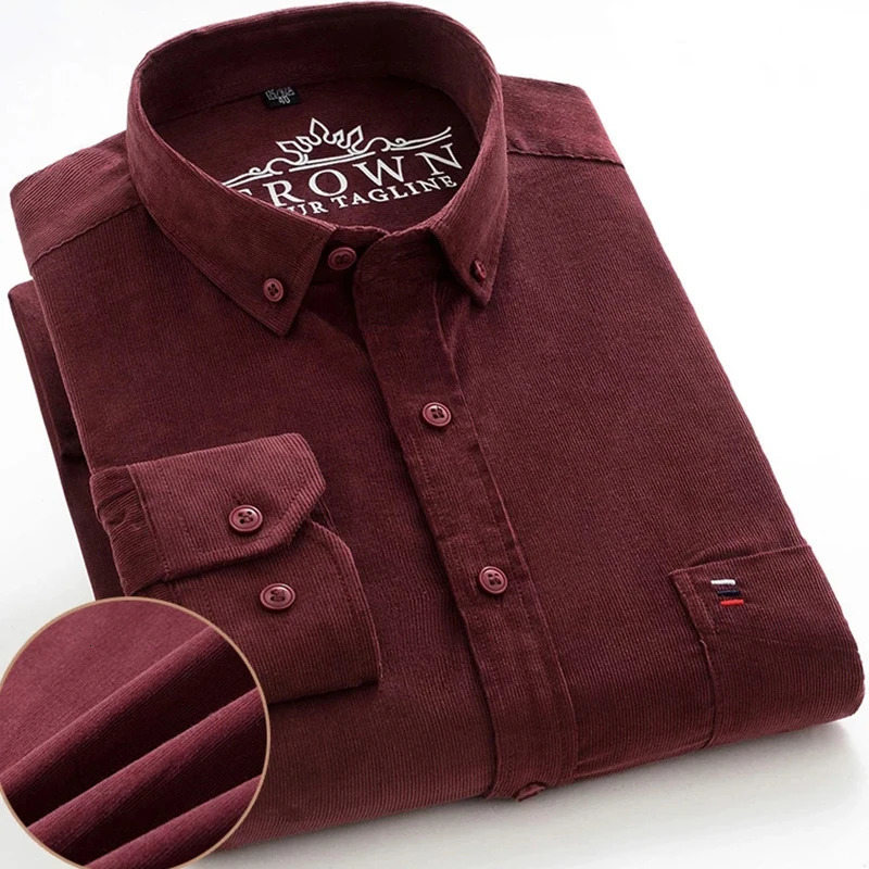 100% Cotton Plus Size 7XL Corduroy Shirt Mens Casual Long Sleeve Regular Fit Business Dress Shirts For Male Comfortable Pocket 240117