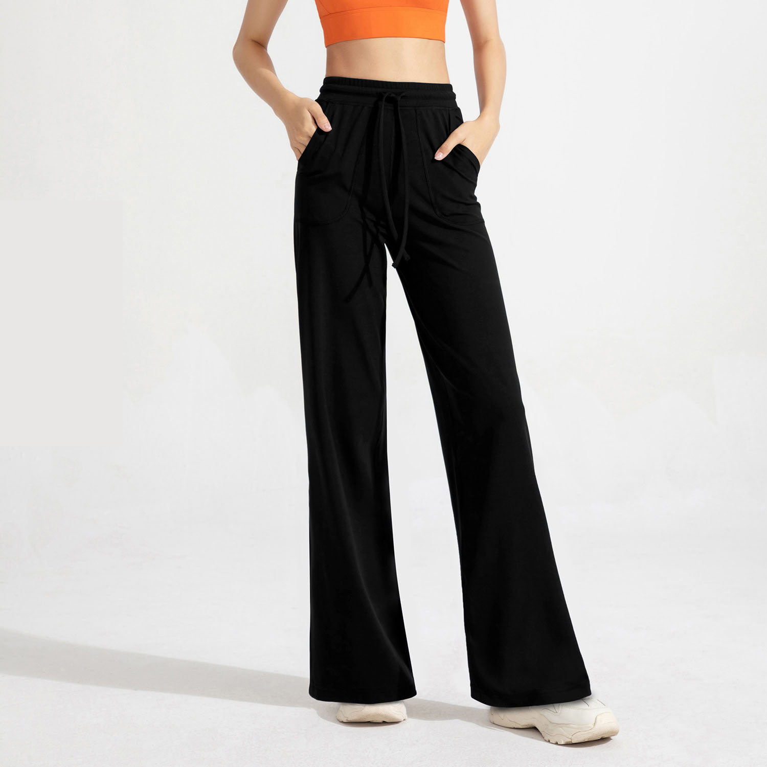 LL Antibacterial Pocket Straight Trousers Female High Waist Sports Fitness Pants Loose and Thin Yoga Wide -leg Pants