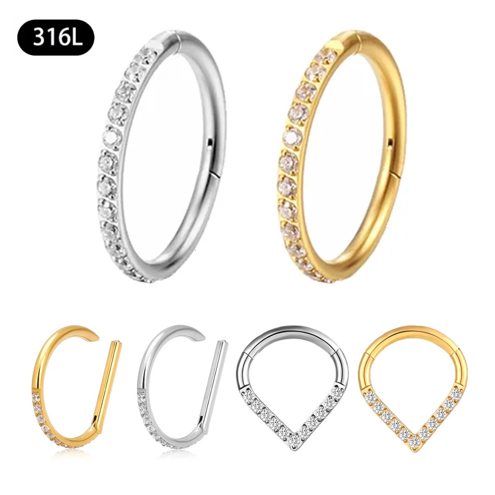 10/50Pc Round Zircon Septum Ring Hoop Cartilage Tragus Helix Small Piercing Nose Ring Earring For Women Body Jewelry Accessorie 240117