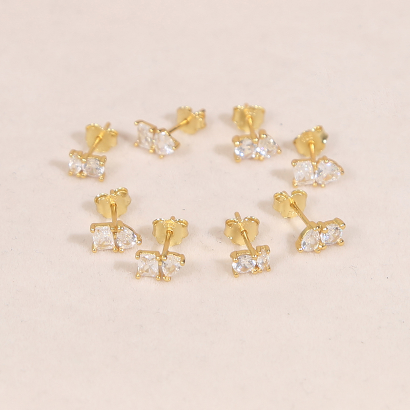 Sterg Sier Zircon Stud Earrings: Heart/Waterdrop/Elliptic, Gift for Her