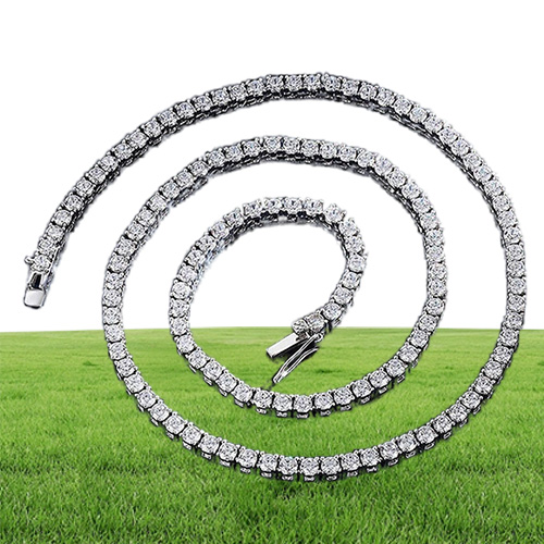 Hip Hop Tennis Necklace 4MM Created Moissanite Gemstone Unisex Basic Tennis Chain Necklace Fine Jewelry