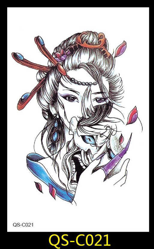 Makeup tattoo stickers Geisha with mechanical arms, flower dan carp skull, personalized arm