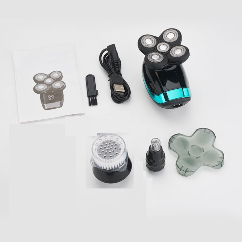 Electric Shavers 5 In 1 4D Mens Rechargeable Bald Head Shaver 5 Floating Heads Beard Nose Ear Hair Trimmer Razor Clipper Brush 230328