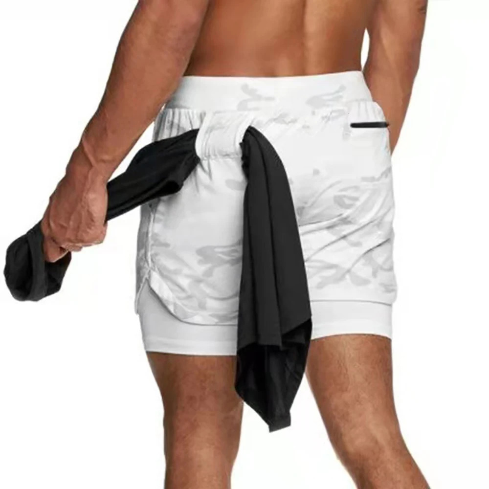 Running Shorts Men Sportswear 2 In 1 Compression Jogging Short Pants Double-deck Bottoms Gym Fitness Training Sport Shorts 240116