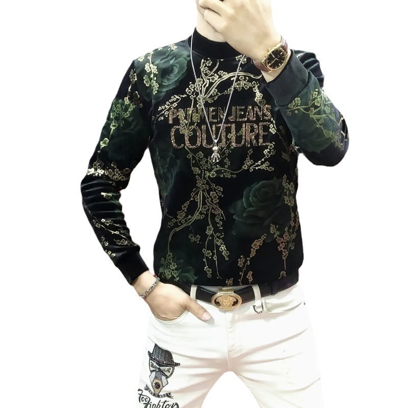 Printing Velvet T Shirt Royal T Shirt Outfit Men Casual Slim Fit Long Sleeve O Neck Tops Tees Streetwear Tshirt Homme 210527