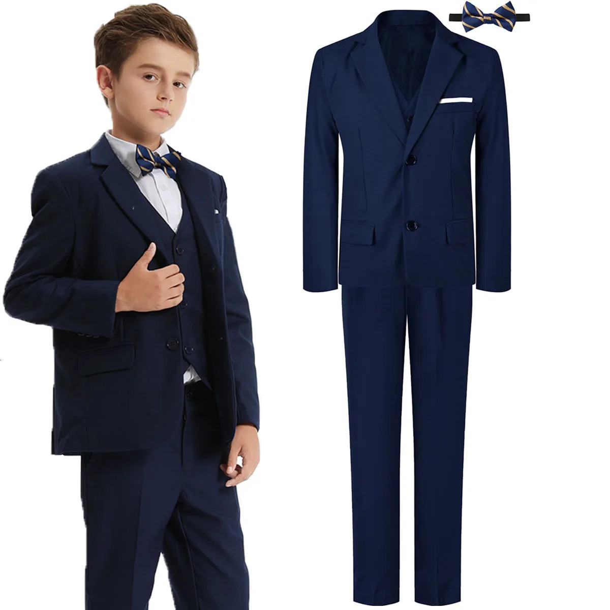 Suit for Kids Boys Wedding Formal Outfit Set Children Easter Gentleman Ring Bearer Clothing Perform Tuxedo Vest Pants Blazer 240116