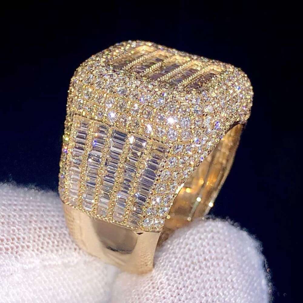 Custom Championship Iced Out Rock Rings Style Sier GRA VVS Baguette Moissanite Dia Mens Hiphop Ring