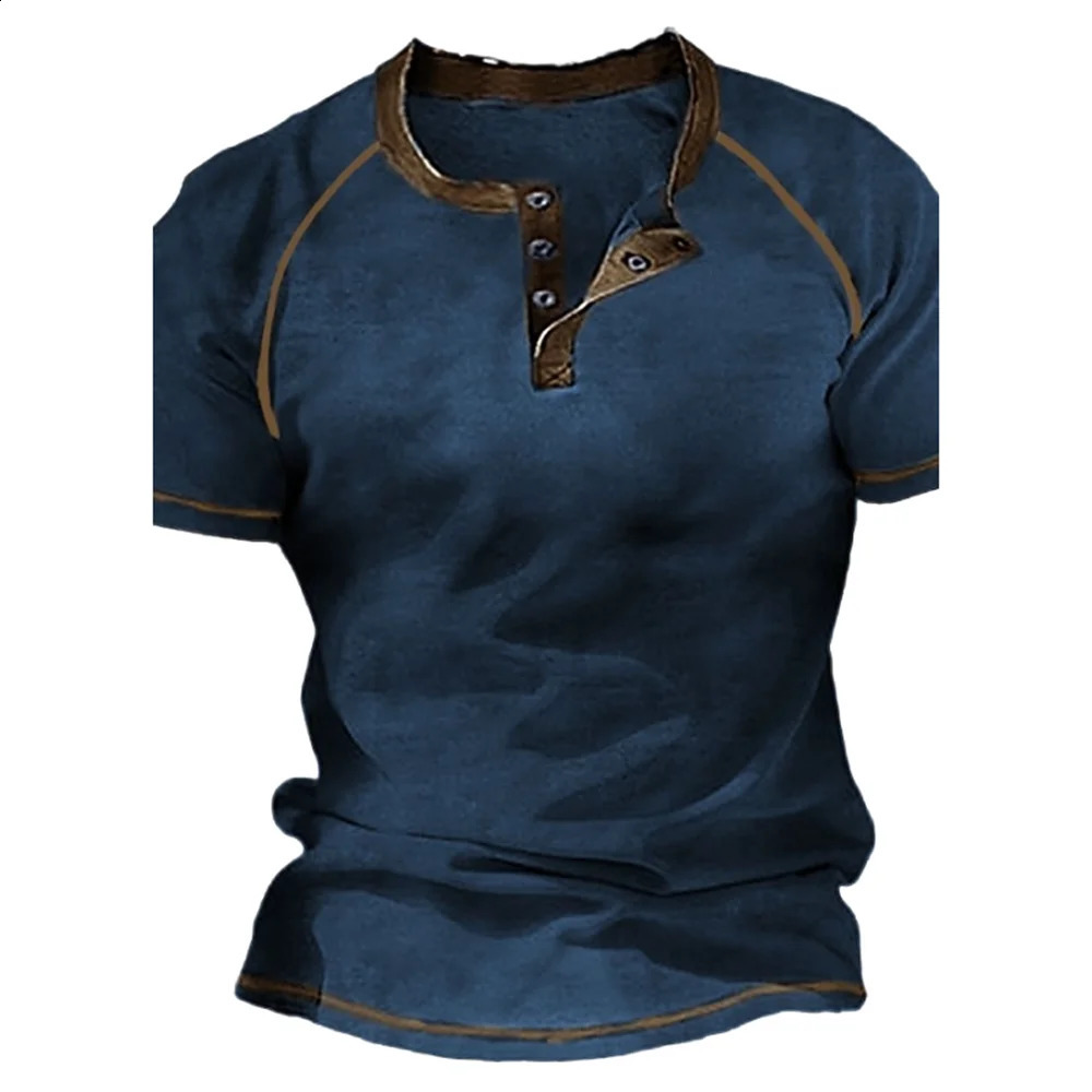 Henley Men's T-shirts Plain Short Sleeve Tee Oversized T Shirt 3d Print Casual Male Top Streetwear Clothe Spring Vintage Hip Hop 240117