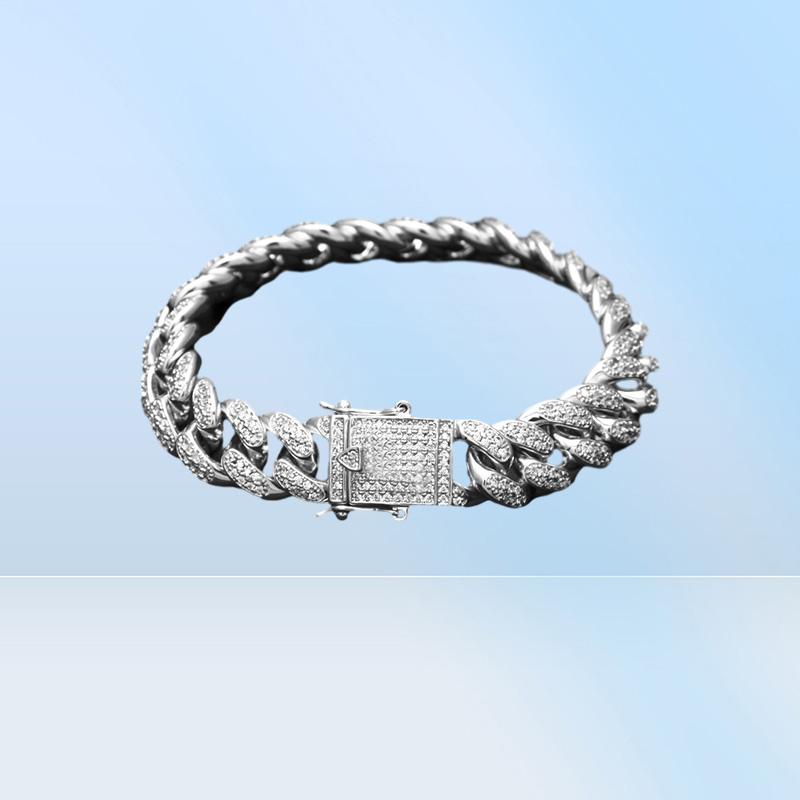 Uwin 13mm Men Zircon Curb Cuban Link Bracelet Hip Hop Jewelry Gold Silver Thick Heavy Copper Material Iced Out Cz Chain Bracelet J