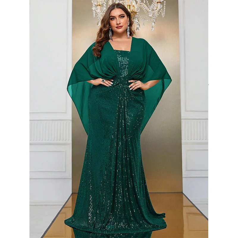 Plus Size Chiffon Shawl Elegant Sparkling Evening Dress 5XL 6XL Big Long Banquet Party Cape Sequin for Women 240116