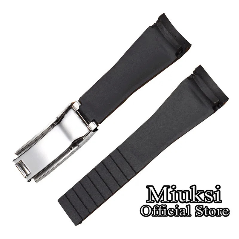 Miuksi 20mm black blue green rubber strap curved end watchband with silver rose gold balck stainless steel buckle 240116