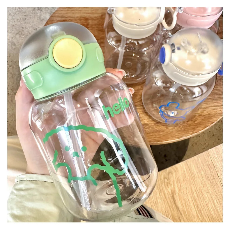 600ML Kids Sippy Cup Water Bottles Creative Cartoon Feeding With Straws And Lids Spill Proof Portable Toddlers Drinkware 240117