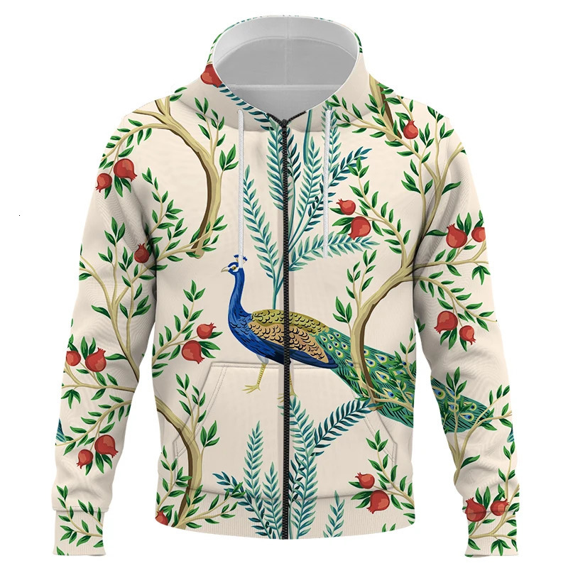 Flower bird and plant illustration 3D Print Zipper Hoodie Sweatshirts Men Women Fashion Casual Pullover Oversized Hoodies 240117