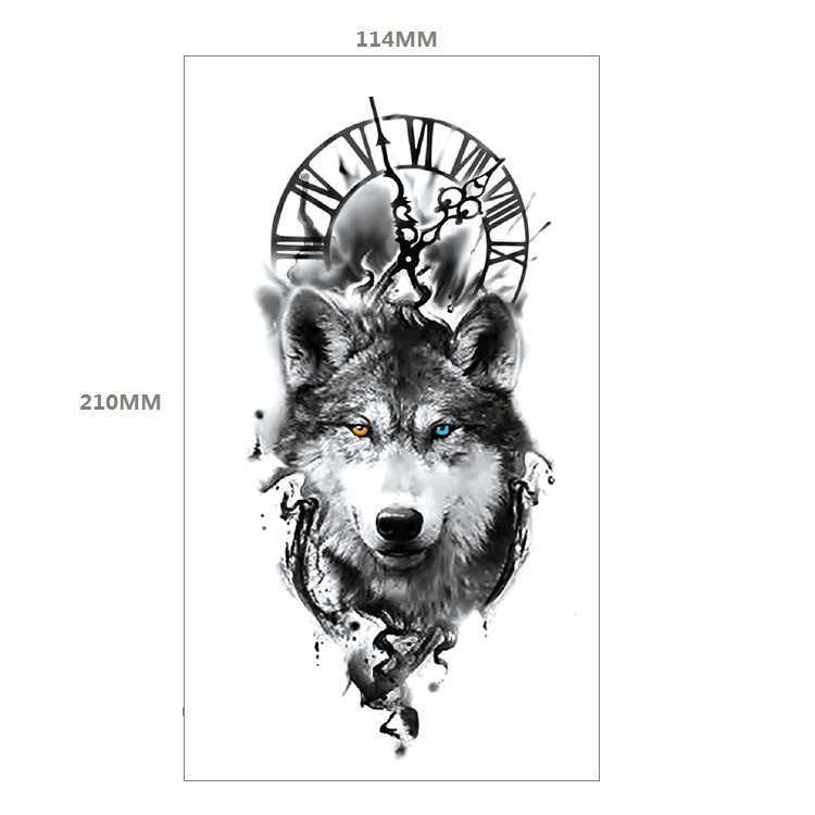 Wind tattoo sticker with colored mermaid, nine tailed fox, flying horse, geometric animal pattern, waterproof