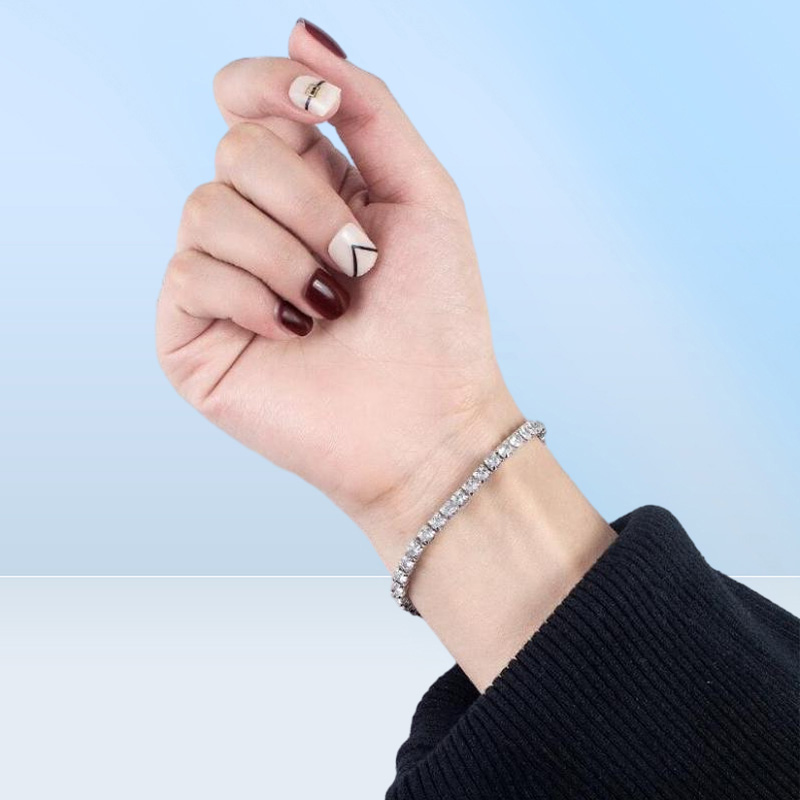 Link Bracelets Real Moissanite Tennis Bracelet For Women S925 Sterling Silver 4mm Diamonds Bangles Chains Fine Jewelry