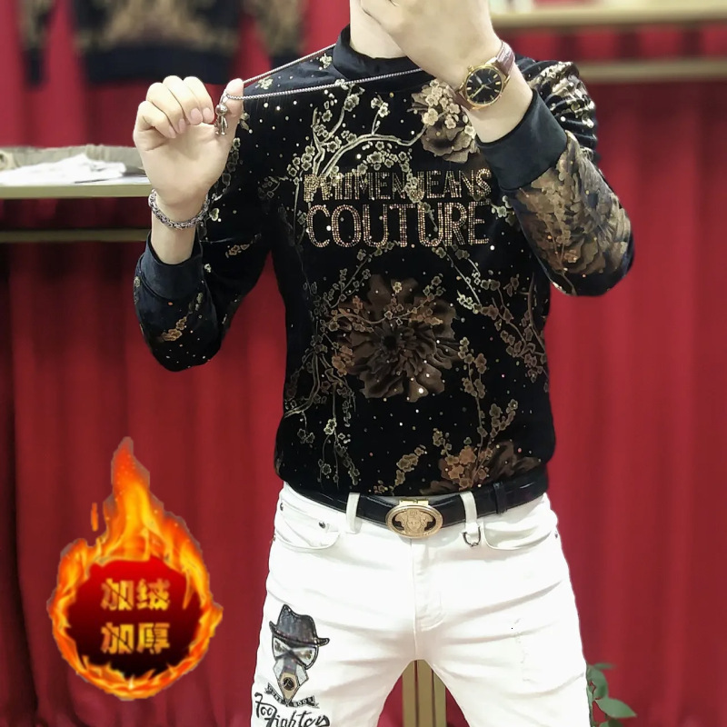 Printing Velvet T Shirt Royal T Shirt Outfit Men Casual Slim Fit Long Sleeve O Neck Tops Tees Streetwear Tshirt Homme 210527