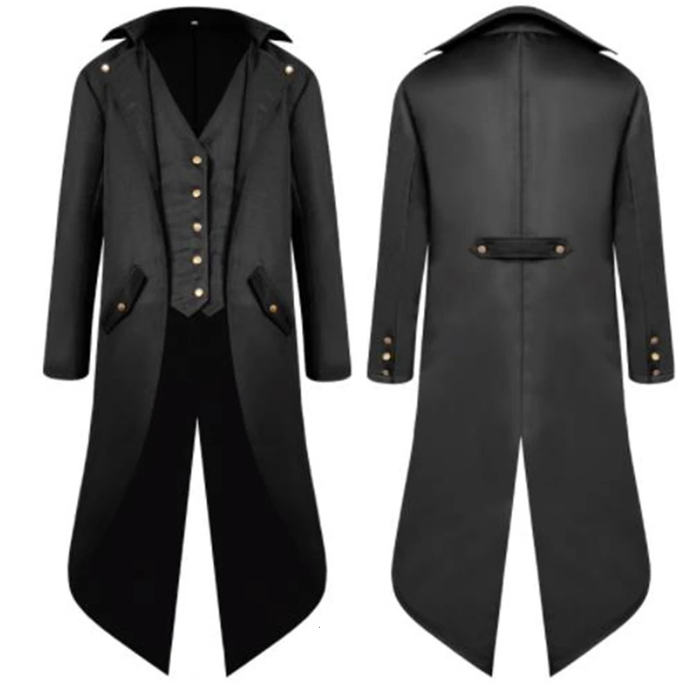 S-4xl Black Red Purple Green Mens Steampunk Gothic Jacket Victorian Tailcoat Vintage Halloween Costume Tuxedo Man Coat Uniform 240117